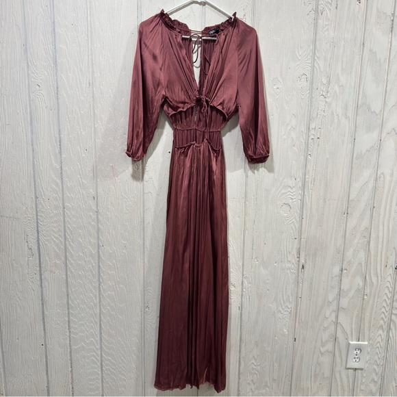 ZARA SS21 SATIN EFFECT MIDI CUT OUT DRESS MARSALA size S - Picture 3 of 10